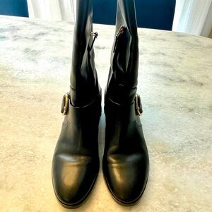 Tory Burch Sofia tall riding boot. Black w/gold buckle.